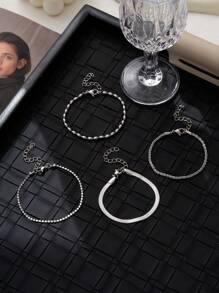 4pcs Fashionable Stainless Steel Multi-Layer Chain Bracelet Set For Women, Daily Wear & Festival Gift