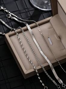 4pcs Fashionable Stainless Steel Multi-Layer Chain Bracelet Set For Women, Daily Wear & Festival Gift