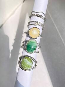 7 cái/bộ Đá xanh & Hình Học Nhân Kim loại Bộ Đối với Của phụ nữ Đồ trang sức - Nhiều màu - Xem 6