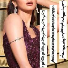 7 Piezas De Pegatina Tatuaje Temporal Con Diseño De Alambre De Púas, Adecuado Para Mujeres, Niños, Hombres Y Adultos, Perfecto Para Vestuario De Halloween, Vestimenta De Prisionero Y Tatuaje Temporal De Brazo, Color Plateado - Negro - Ver 3