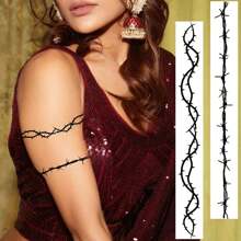 7 Piezas De Pegatina Tatuaje Temporal Con Diseño De Alambre De Púas, Adecuado Para Mujeres, Niños, Hombres Y Adultos, Perfecto Para Vestuario De Halloween, Vestimenta De Prisionero Y Tatuaje Temporal De Brazo, Color Plateado - Negro - Ver 5