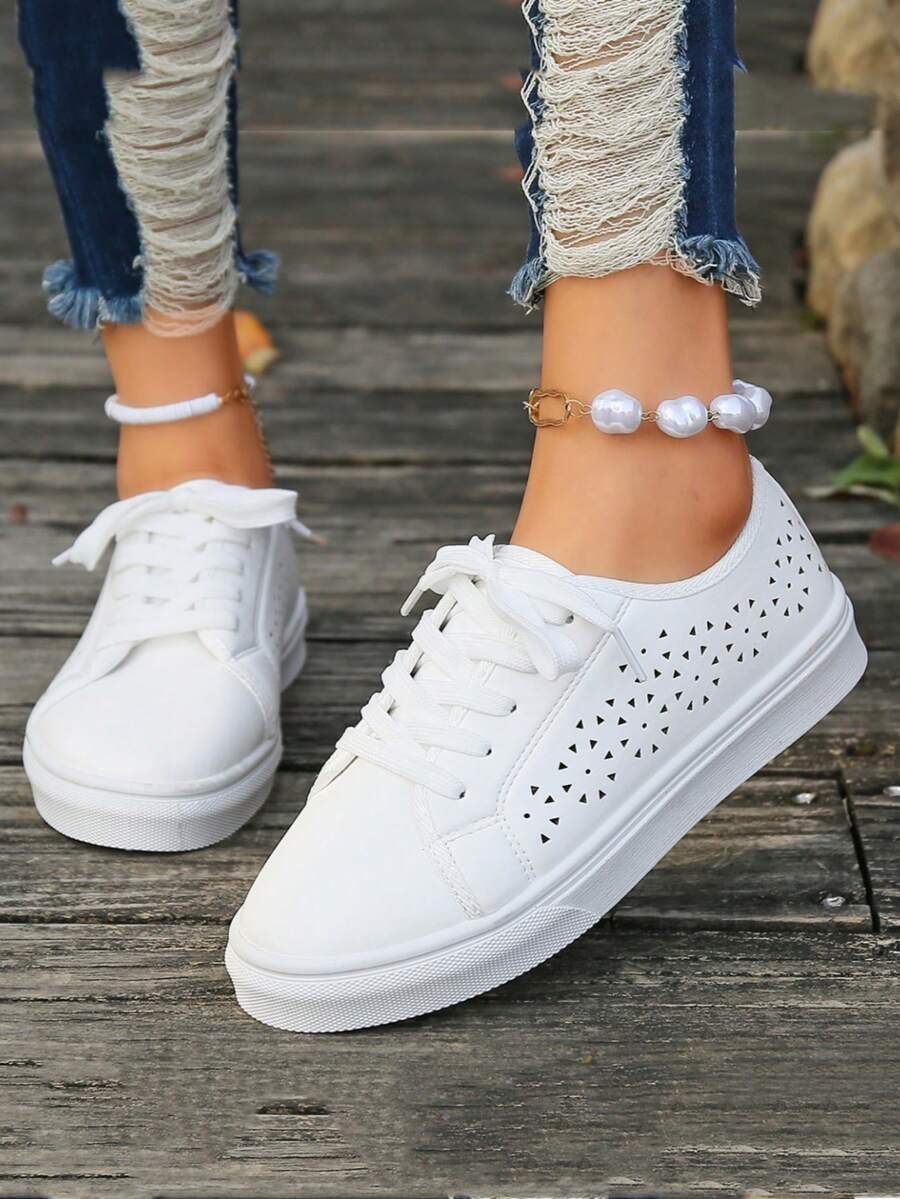 Nhẹ Đáy mềm Trắng Giày dép Với Da Đối với phụ nữ , Mùa Xuân 2024 Mới Bộ sưu tập , Cổ điển Trắng Giày thể thao Đối với Sinh viên ( Không giới tính ) - trắng - Xem 1