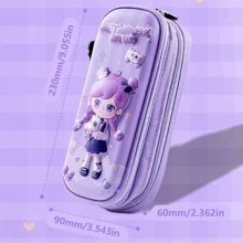 1pc 3d Cartoon Little Girl Purple Pencil Case - Purple - View 3