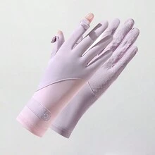 夏季防曬手套女士薄款冰絲防紫外線露指觸屏開車騎行防滑透氣手套 - c6-3 - 查看 9