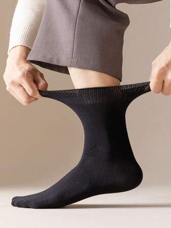 3 st lösa, andningsbara, svettabsorberande strumpor för medelålders och äldre män med tjocka ben, svarta, mitt på vaden, lämpliga för alla årstider, höst