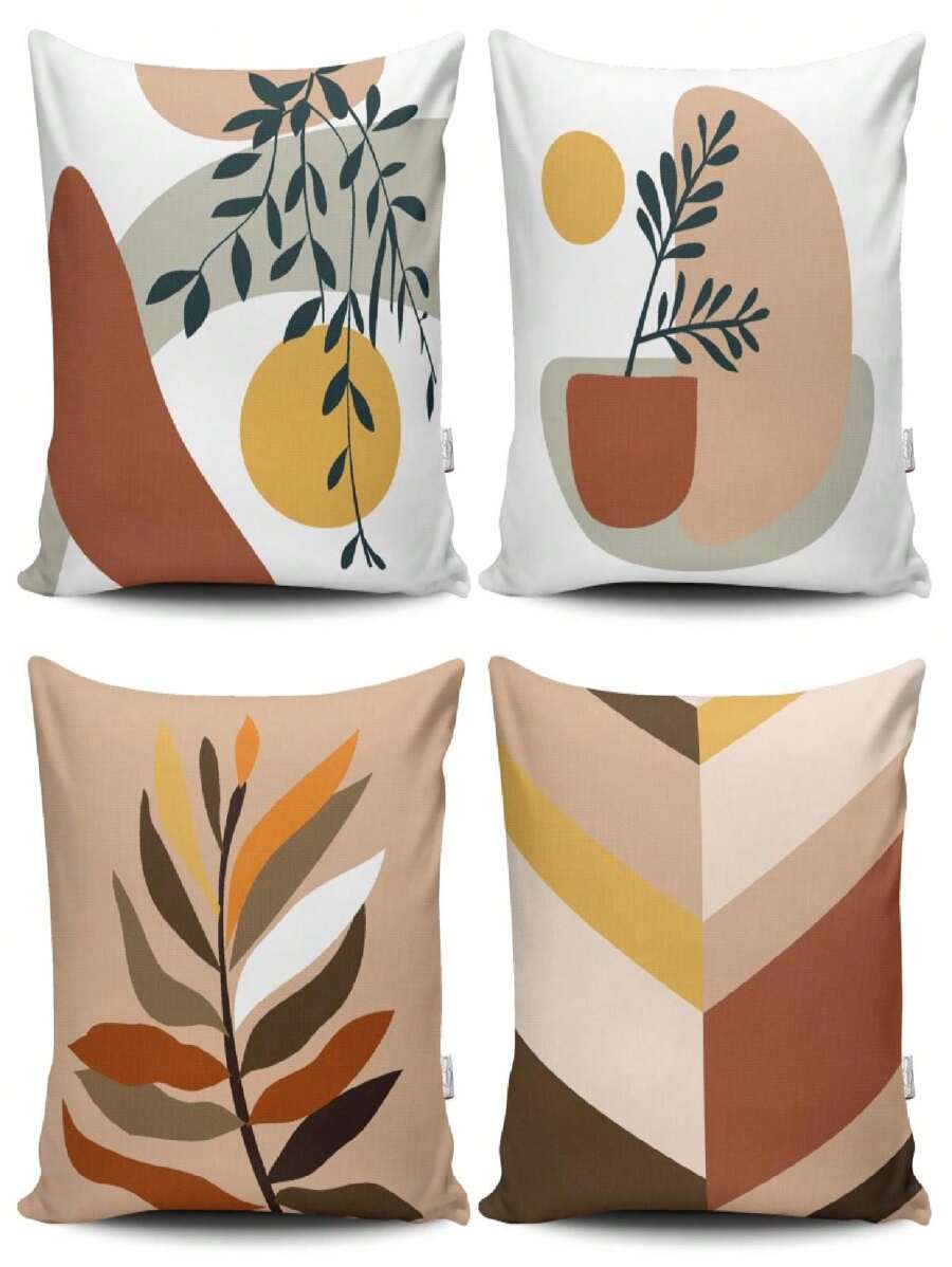 Kit 4 Capas de Almofadas Decorativas Estampadas 45 cm x 45 cm - Marrom - Visão 1