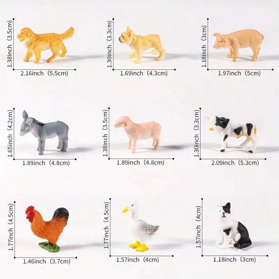 12pcs/Set Pvc Simulation Farm Animals Statue Toy Set, Including Chickens, Ducks, Cows, Golden