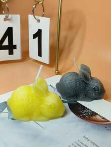 1 Miếng Thủ công Con thỏ Hình dạng Dầu thơm Nến Với Màu sắc Sự khác biệt - Xám - Xem 4