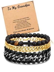 3入組適合男士送禮的手鍊,適用於兒子、孫子、父親、丈夫、叔叔 - 生日、畢業、退休、聖誕、禮物、青少年男孩用的十字石手鍊鏈手鐲套裝 - 彩色 - 查看 15