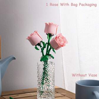 1 Rose Building Blocks, DIY Colorful Flower Series Building Blocks, Decoration Bouquet, Birthday Gift, Mini Building Blocks, Spring Flower Building Blocks, Desktop Decoration, Pressure Relief, Stress Relief, Cute Building Blocks, Holiday Gift, Father's Day Gift, Mother's Day Gift, Wedding Gift, Wedding Decoration, Graduation Gift
