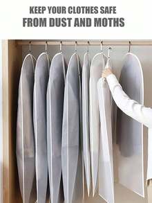 1pc Transparent Garment Bag With Zipper, Suitable For Hanging Clothes, Suit Cover, Wardrobe Storage, Dust And Moth Proof, Applicable For Home Organization, Fit For Wardrobe, Closet, Home, Dorm And More - White - View 3
