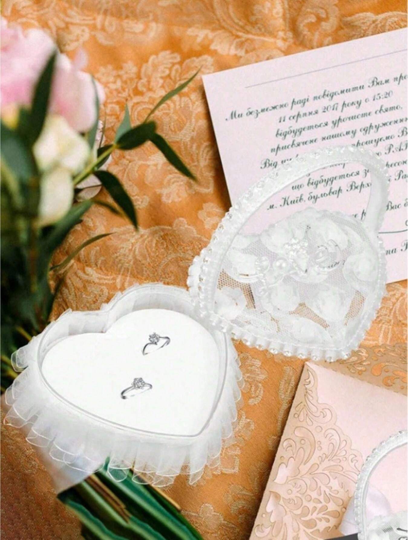 Cojín Anillos Corazón Encaje Almohada Para Anillos De Boda Forma Corazón -  Con Encaje, Caja Portaanillos Para Ceremonia Almohada Anillos Boda, image size:1349x1785