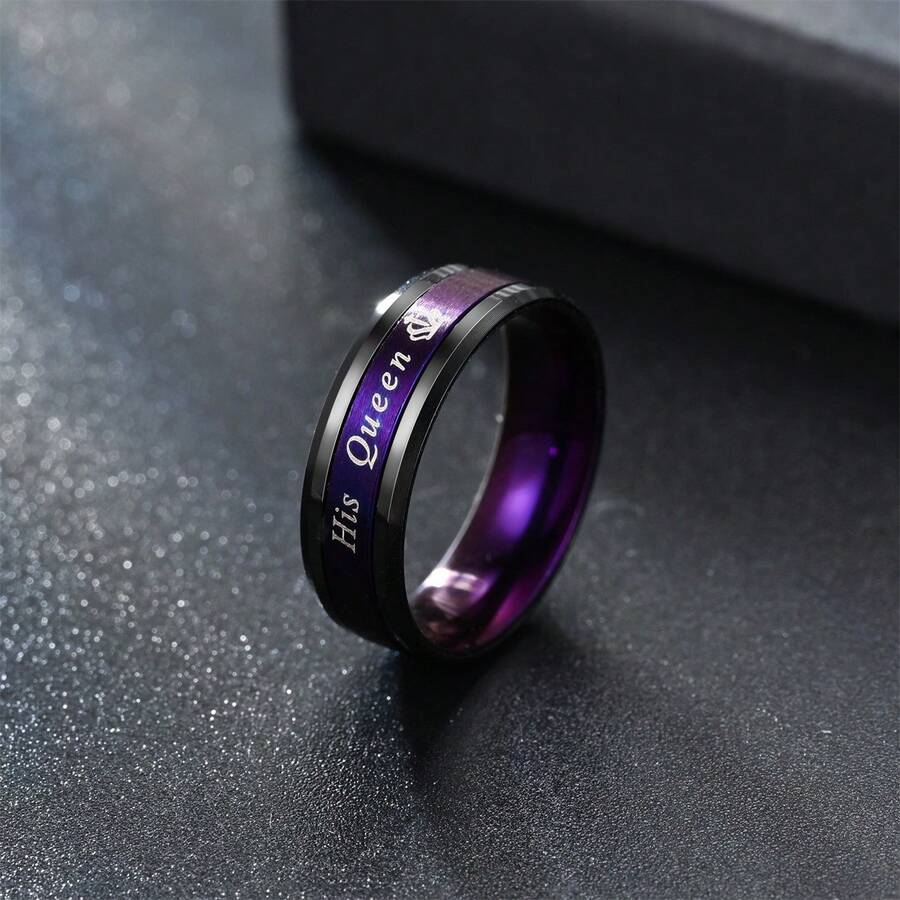 1pc Fashion Stainless Steel Couple Rings Her King His Queen Statement