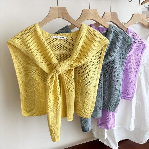 1 pièce Châle tricoté de couleur unie pour femmes, pour le printemps et l'automne, léger et haut de gamme, accessoire mode et élégant pour femmes