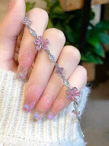 1入時尚粉色水晶手鍊,豪華優雅花形女士珠寶配件,生日派對禮物 - 粉色 - 查看 4