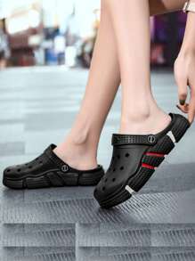 男士透氣洞洞鞋，雙面穿著中空拖鞋 - 黑色 - 查看 5