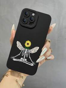 1入有趣的骷髏頭圖案立方體設計tpu防摔軟殼手機殼,兼容iphone - 彩色 - 查看 2