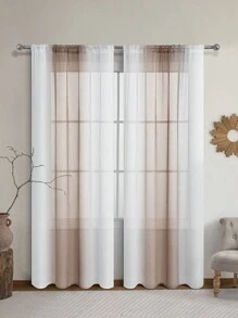 2 Panels  String Color Gradient Window Sheer Curtains, Living Room Bedroom Decorative Drapes For Window Bay, Balcony, Partition - Brown - View 1