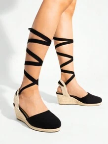 Women's Closed Toe Lace Up Espadrilles Fashion Straps Sandals  Vocation Beach Dressy Summer Platform Wedge Sandals Shoes - 黑色 - 查看 5