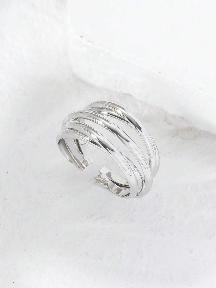 1個時尚女性派對prom半圓開口戒指 - 銀色 - 查看 1