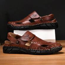 Men's Anti-Slip Outdoor Sandals, Dual-Use Beach Slippers, Wear-Resistant Soft-Sole Sandals For Men, Retro Asymmetric Pattern Created By Special Craftsmanship - Burgundy - View 3