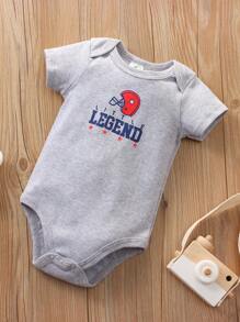 嬰兒男孩5件套新款條紋和字母印花短袖連體衣 - 玫紅色 - 查看 8