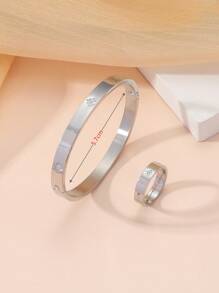 2 件镀金欧美风格时尚奢华爱心星手链和戒指，时尚韩国珠宝礼物情人节 - 金黃色 - 查看 5