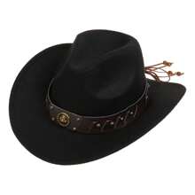 1pc Bull Head Western Cowboy Knitted Hat Gunslinger Felt Cowgirl Unisex Cap With Drooping Brim, Jazz Hat, Horse Riding Hat, Outdoor Camping Warm Gift Hat, Personalized Jazz Hat,  Knitted Hat, Retro Hat, British Style Performing Dance Matching Prop, Adult Texan Cowgirl Hat Fancy Dress Party Accessory Country Western Rancher Jazz Panama Hats Godfather Cap