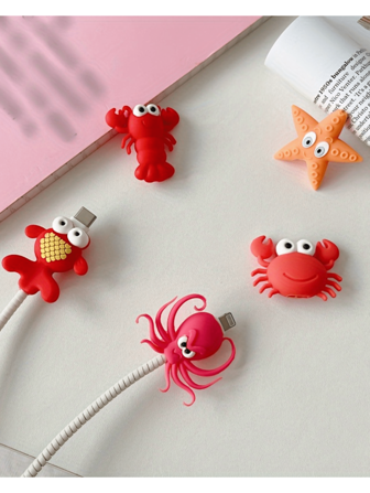 5 件/包可爱海洋动物螃蟹形电缆保护器，保护您的手机数据线，并作为夏季假期充电器保护器的有趣礼物