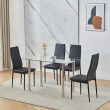 Dining Room Set, Clear Glass Dining Table With Chairs, 120x60 Cm Glass Table And Chairs For Dining Room - Multicolor - View 9