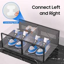 6packs Shoe Storage Boxes, Clear Plastic Stackable Shoe Organizer For Closet, Shoe Box With Magnetic Door, Foldable Shoe Storage Bin, Sneaker Storage Box Shoe Rack Container Holder - Black - View 6