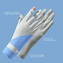 夏季防曬手套女士薄款冰絲防紫外線露指觸屏開車騎行防滑透氣手套 - c6-3 - 查看 4