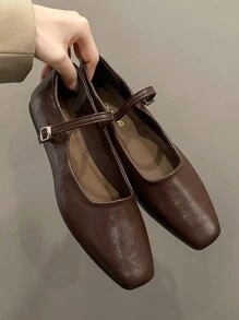 Zapatos Planos De Un Solo Color Para Mujeres, Zapatos Planos De Estilo Onda Francesa Mary Jane Suela Suave Antideslizante, Nuevos De Primavera Y Otoño