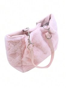1 Pieza Bolsa De Felpa Rosa De Gran Capacidad Bolsa De Hombro De Trabajo Bolsa De Mano De Felpa Con Forma De Amor Linda