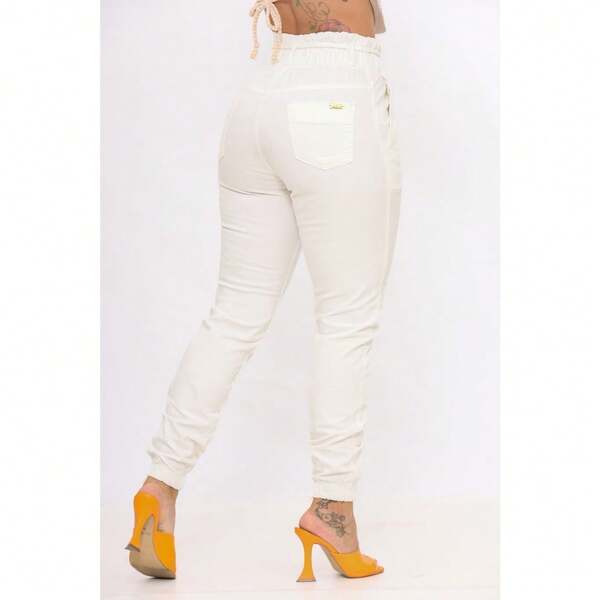 Calça Jogger Feminina De Sarja Off Cintura Alta Wesen Jeans