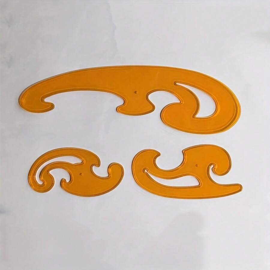 1 Set Plantilla De Dibujo Con Regla De Curva Y Juego De Curvas Francesas, Herramienta De Diseño Para Arte Y Manualidades - Amarillo - Ver 1