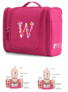 Geantă de toaletă, geantă de machiaj, geantă de călătorie impermeabilă pentru femei, geantă de depozitare de mare capacitate, geantă cosmetică cu imprimeu floral roz, cârlig, geantă de toaletă, geantă de mână, genți de toaletă, esențiale de călătorie de vară, pentru vacanță la plajă, rechizite școlare, esențiale pentru cămin, înapoi la școală, rechizite școlare