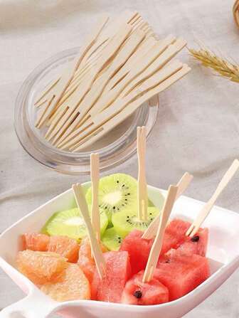 200pcs/160pcs/70pcs/50pcs Disposable Bamboo Fruit Forks, 8.8cm Mini Size, Suitable For Home Kitchen Use, Smooth Surface, Can Be Used For Eating Fruits, Snacks, Birthday Parties, Dinners, Multiple Quantity Options