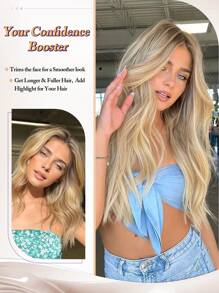 Hair Toppers For Women 20inch Wavy Hair Toppers For Women Toppers Hair Pieces For Women With Thinning Hair Ombre Dark Blonde Synthetic Wiglets With Fringe Bang Add Hair Volume - Ombre - View 6