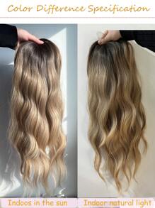 Hair Toppers For Women 20inch Wavy Hair Toppers For Women Toppers Hair Pieces For Women With Thinning Hair Ombre Dark Blonde Synthetic Wiglets With Fringe Bang Add Hair Volume - Ombre - View 5