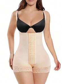 1pc Compressing Full Shapewear Bodysuit Plus Size High Waist Body Shaper Tummy Control Faja Shorts Waist Trainer Girdle - Apricot - View 1
