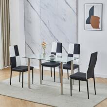 Dining Room Set, Clear Glass Dining Table With Chairs, 120x60 Cm Glass Table And Chairs For Dining Room - Multicolor - View 4