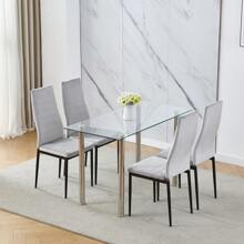 Dining Room Set, Clear Glass Dining Table With Chairs, 120x60 Cm Glass Table And Chairs For Dining Room - Multicolor - View 7