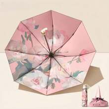 新款女士双层印花花雨伞，可折叠防晒防雨伞，Upf50+防紫外线防眩光，反向伞面设计，粉色男孩情人心形情人节夏日清凉，沙滩，旅行