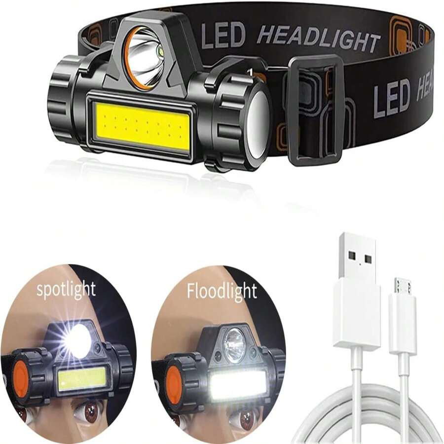 LED Head Lamp Headlamp Light Miner Flashlight Waterproof USB Rechargeable Adjustable Lighting Headlamp Front Flashlight For Hiking, Camping, Fishing, Running