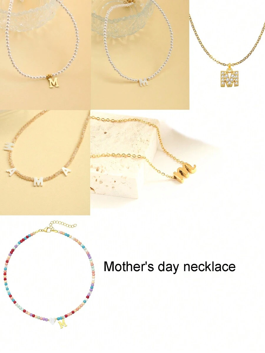 1pc Women's Fashionable Simple Heart Shaped 'mom' Pendant With Inlaid Zirconia, Mother's Day Gift - Mom - View 1