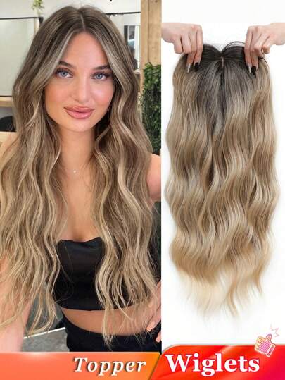 Rajouts de cheveux pour femmes 20 pouces Rajouts de cheveux ondulés pour femmes Rajouts de cheveux pour femmes avec cheveux clairsemés dégradé blond foncé Wiglets synthétiques avec frange pour ajouter du volume aux cheveux