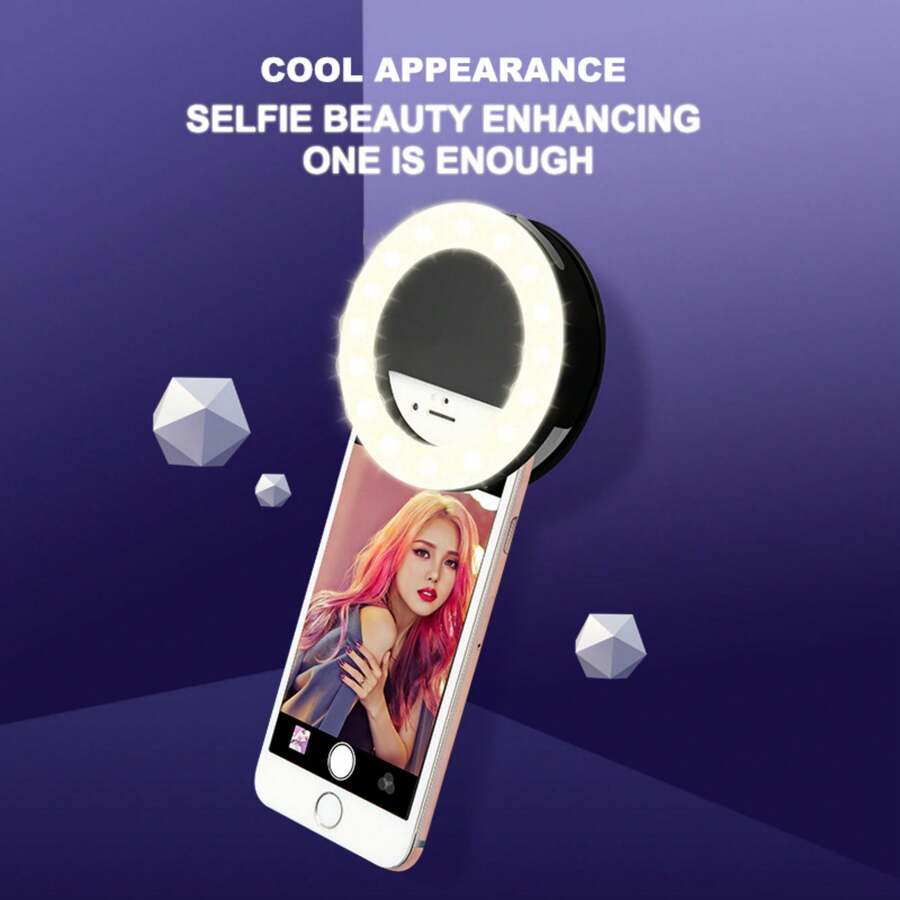 Usb Rechargeable Mini Led Selfie Ring Light For Phone Photography - Pink - View 1