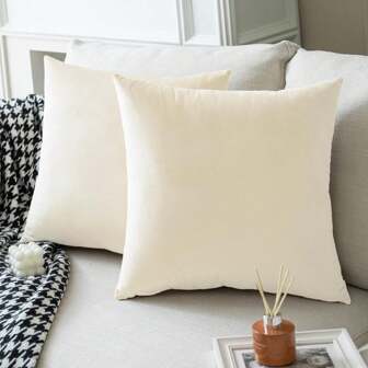 1pc Plain Cushion Cover Without Filler, Striped Velvet Square Pillowcase For Sofa, Home Decor