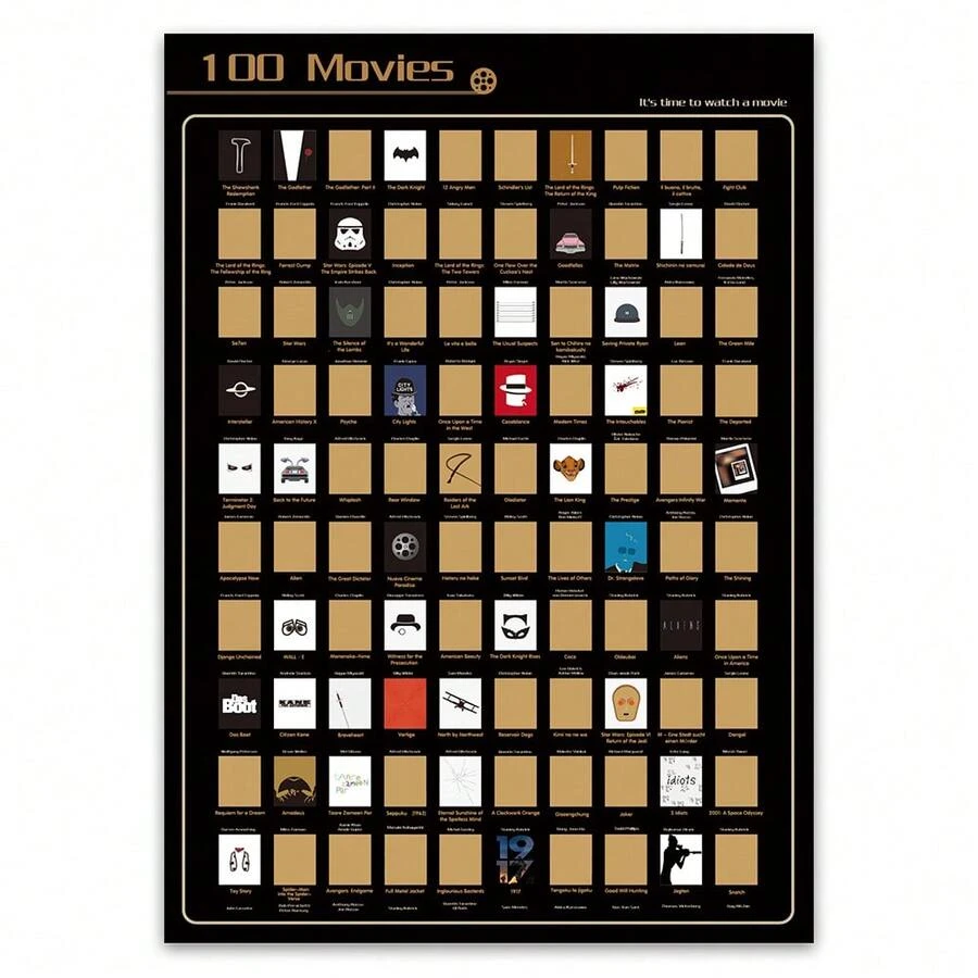 100 Movies Scratch Off Poster - Top Films Of All Time Bucket List (16.5" X 23.4") - 100 Movies - View 1